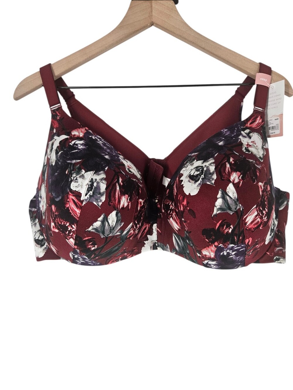 Lane Bryant Cacique Red Floral Lightly Lined Balconette Bra Size 46DD NWT
